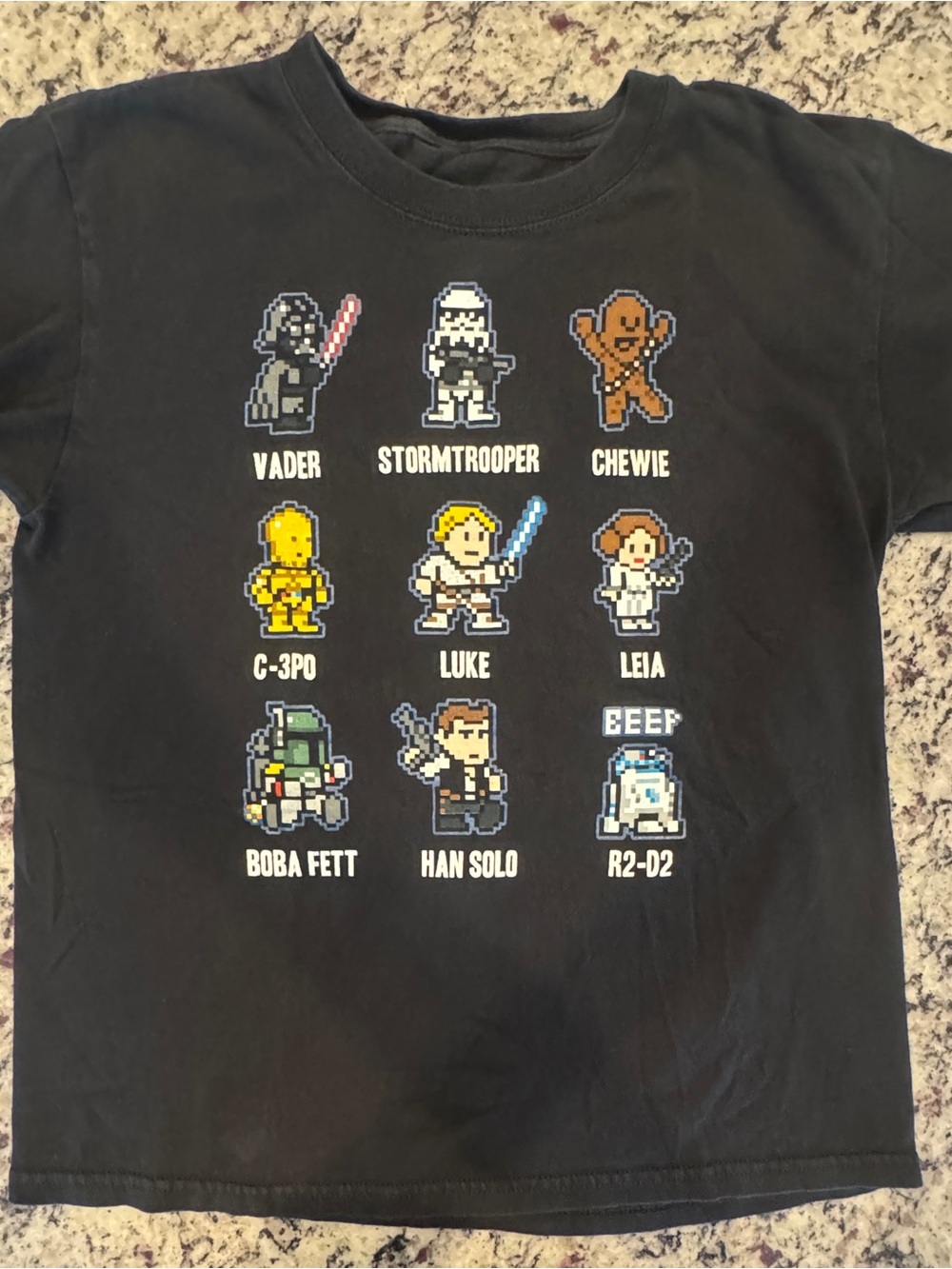 Retro Pixel Star Wars Character Tee - Black Youth Medium